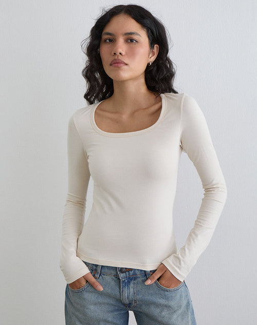 Women's Cotton Long Sleeve Bodycon Top with Scoop Neckline for Everyday Wear