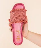 Women's Leather Flat Open-Toe Sandals in Pink with Cushioned Sole for All-Day Comfort
