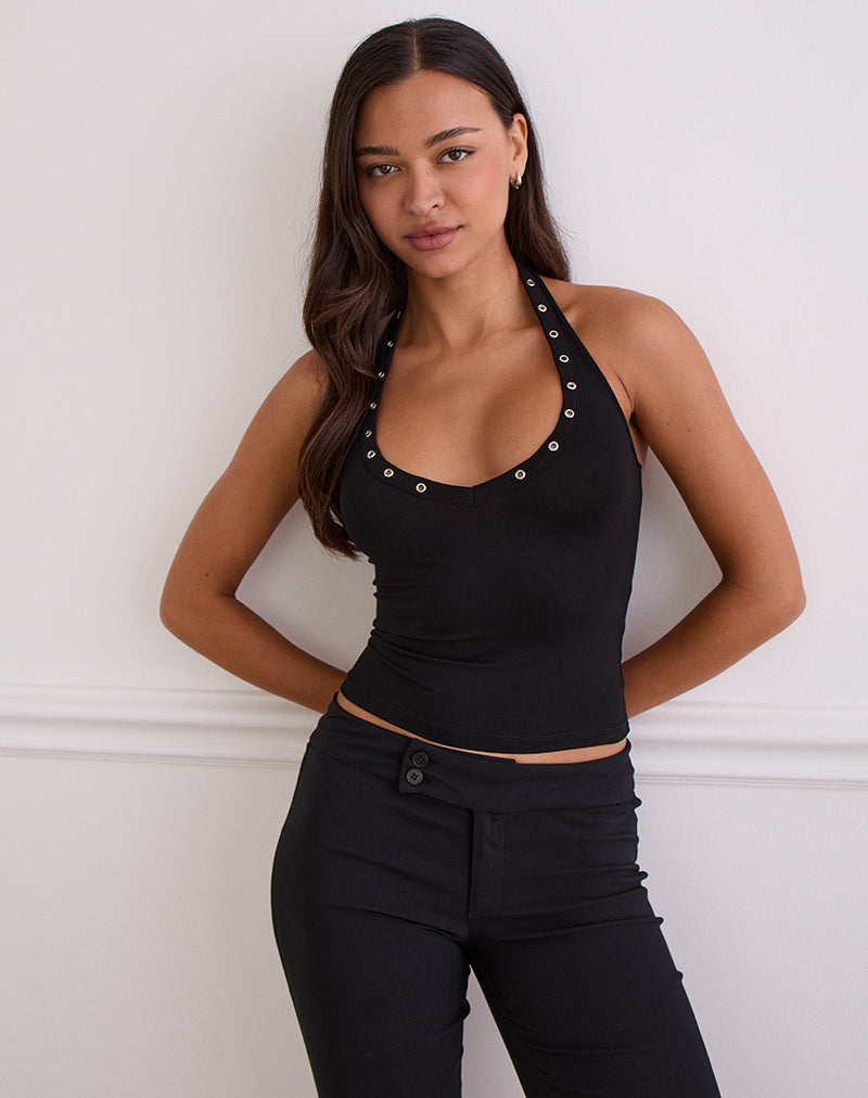 Women's Rayon Jersey Halterneck Bodycon Top in Black for Everyday Wear