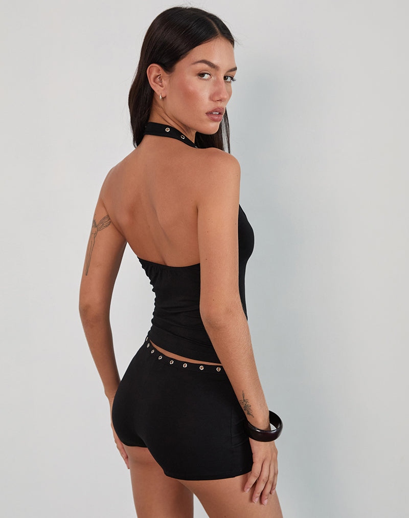 Women's Rayon Jersey Halterneck Bodycon Top in Black for Everyday Wear