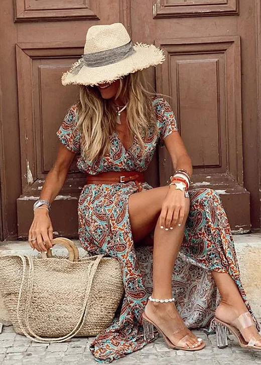 Sleeveless Boho Print Maxi Dress for festivals and outdoor days