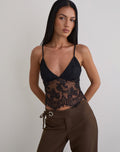 Women's Lace Cami Slim Top with V-Neckline in Black for Everyday Wear