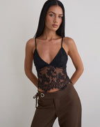 Women's Lace Cami Slim Top with V-Neckline in Black for Everyday Wear