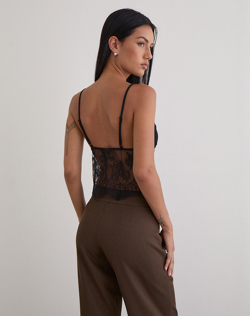 Women's Lace Cami Slim Top with V-Neckline in Black for Everyday Wear