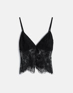 Women's Lace Cami Slim Top with V-Neckline in Black for Everyday Wear