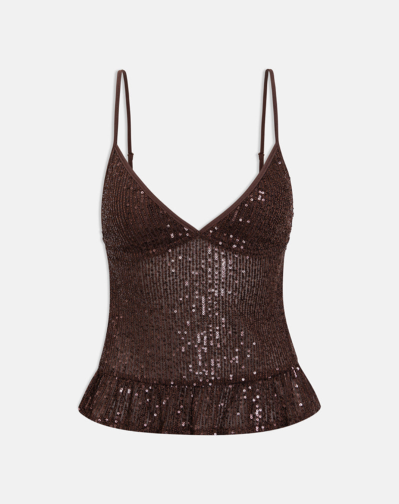 Women's Sequin Cami Top in Brown for Everyday Wear