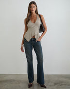 Women's Knit Halterneck Fitted Top in Stone for Everyday Wear