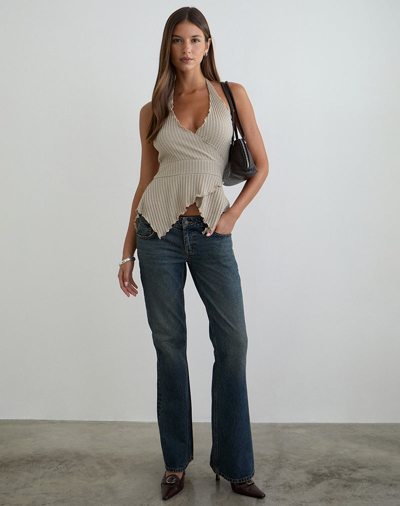 Women's Knit Halterneck Fitted Top in Stone for Everyday Wear