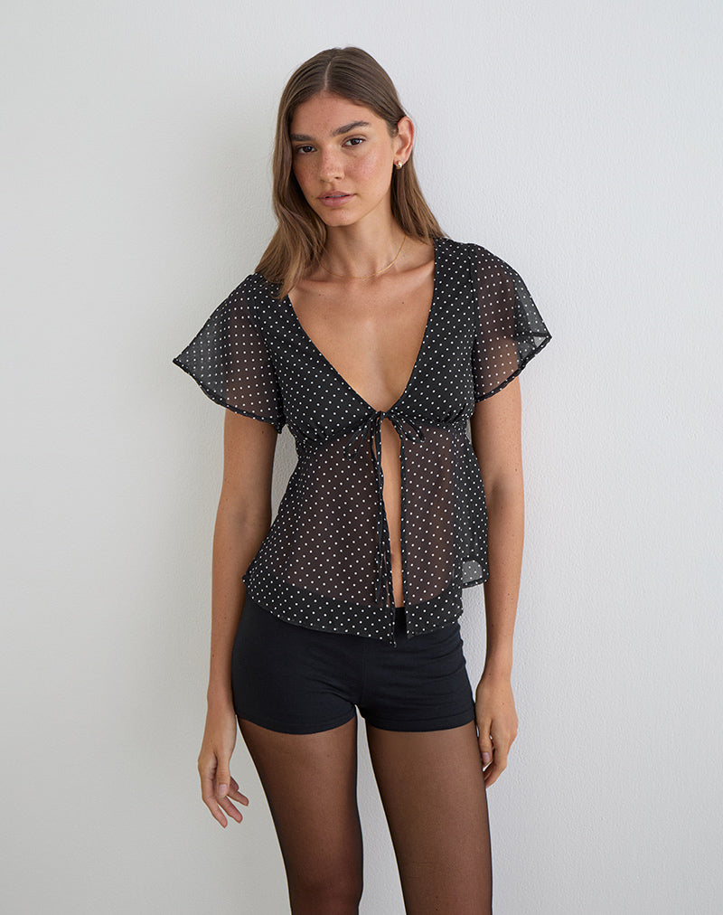 Women's Chiffon Button-Up Blouse Flowy with V-Neckline in Black for Everyday Wear