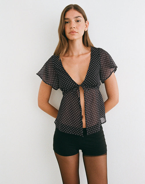 Women's Chiffon Button-Up Blouse Flowy with V-Neckline in Black for Everyday Wear