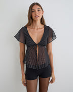Women's Chiffon Button-Up Blouse Flowy with V-Neckline in Black for Everyday Wear