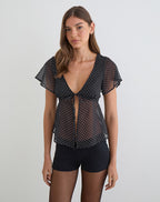 Women's Chiffon Button-Up Blouse Flowy with V-Neckline in Black for Everyday Wear