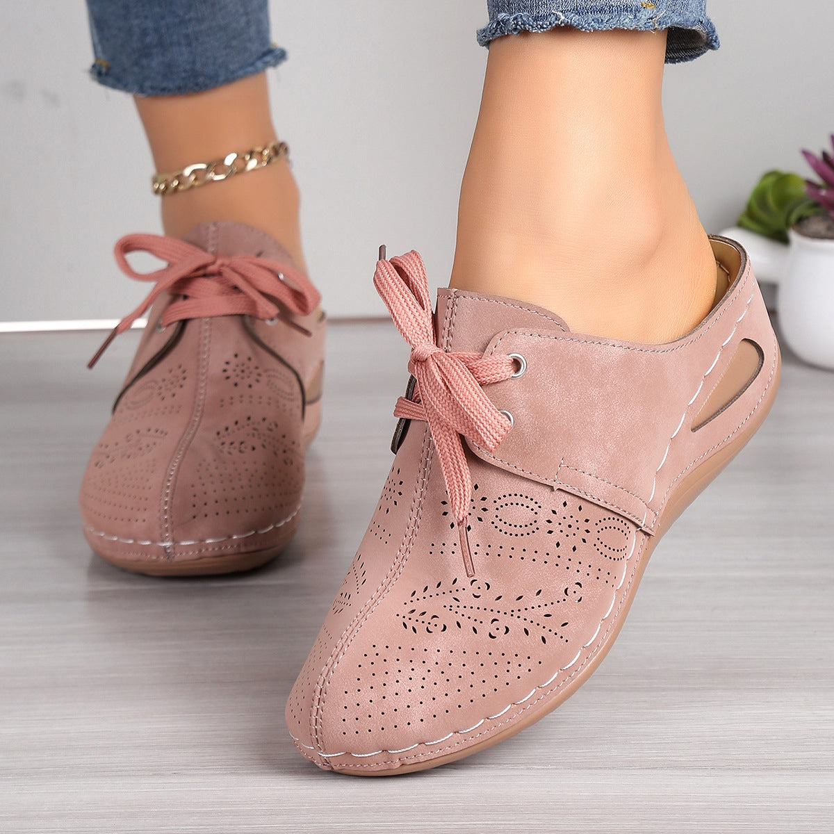 Women's Lace Wedge Heel Sandals with Cushioned Sole for All-Day Comfort