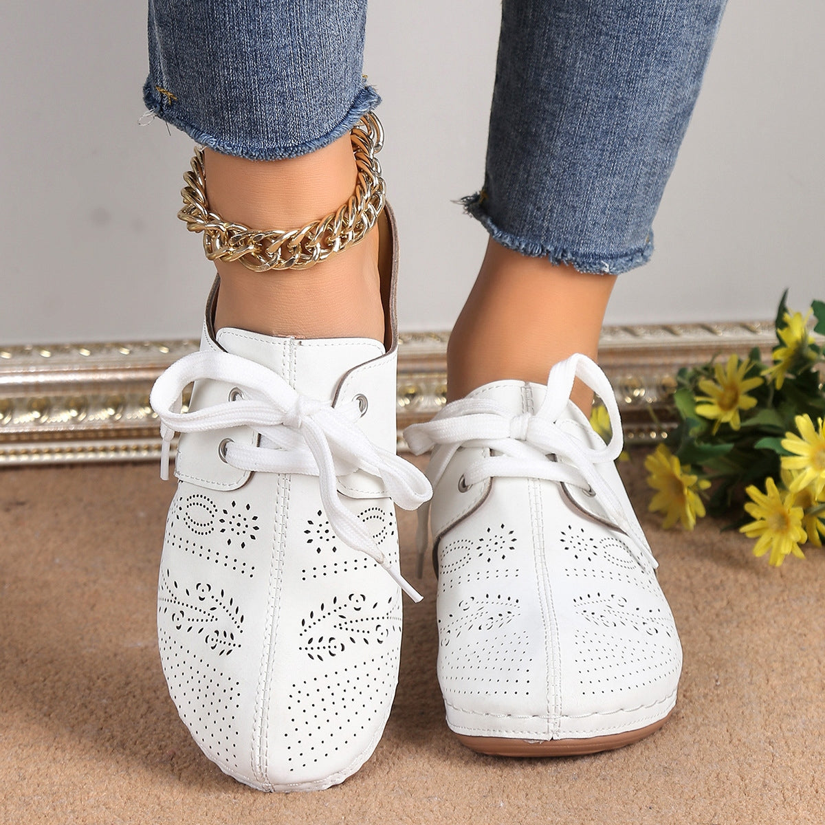 Women's Lace Wedge Heel Sandals with Cushioned Sole for All-Day Comfort