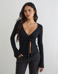 Women's Long Sleeve Top with V-Neckline in Black for Everyday Wear