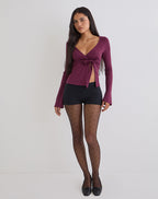 Women's Long Sleeve Top with V-Neckline in Purple for Everyday Wear