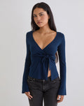 Women's Long Sleeve Top with V-Neckline in Navy for Everyday Wear