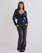Women's Long Sleeve Top with V-Neckline in Navy for Everyday Wear