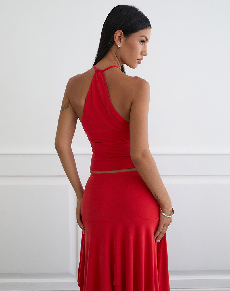 Women's Shift Slim Midi Dress with V-Neckline in Red for Everyday Wear
