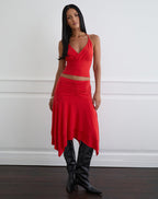 Women's Shift Slim Midi Dress with V-Neckline in Red for Everyday Wear