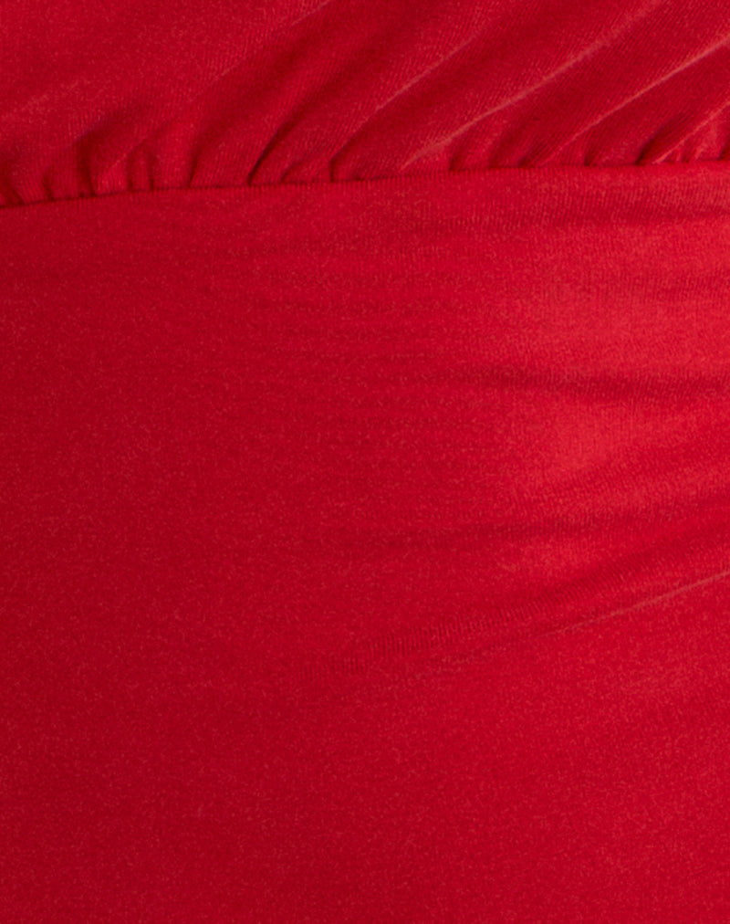 Women's Shift Slim Midi Dress with V-Neckline in Red for Everyday Wear