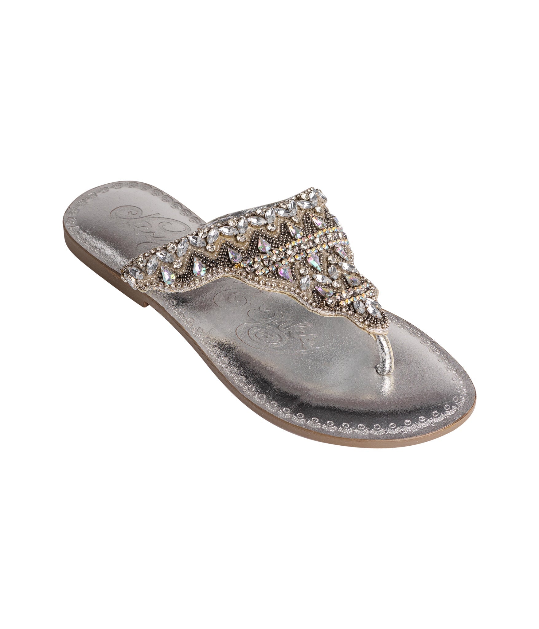 Women's Leather Flat Open-Toe Sandals in Silver with Cushioned Sole for All-Day Comfort