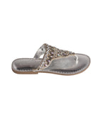 Women's Leather Flat Open-Toe Sandals in Silver with Cushioned Sole for All-Day Comfort