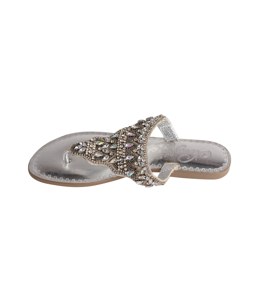 Women's Leather Flat Open-Toe Sandals in Silver with Cushioned Sole for All-Day Comfort