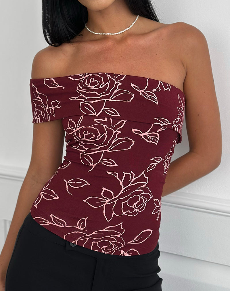 Women's Rayon Jersey Bardot Off-Shoulder Bodycon Top in Rose for Everyday Wear