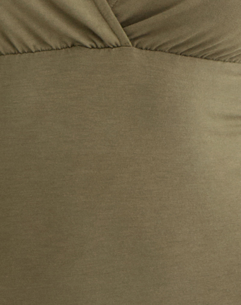 Women's Rayon Jersey Fashion Top with V-Neckline in Khaki for Everyday Wear