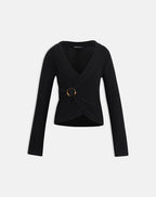Women's Knit Long Sleeve Top with V-Neckline in Black for Everyday Wear