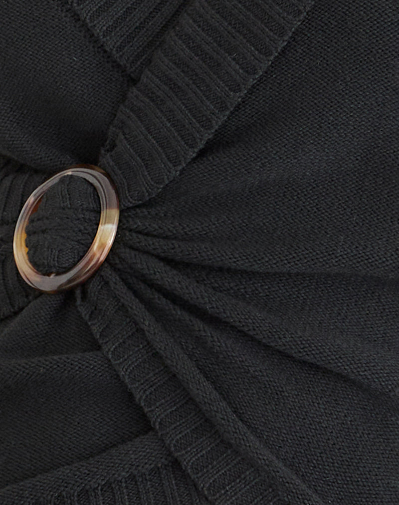 Women's Knit Long Sleeve Top with V-Neckline in Black for Everyday Wear