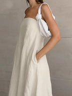 Women's Natural Strapless Tube Maxi Dress Minimalist Chic Sleeveless A-Line Summer Bridal Casual Dress