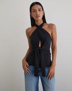 Women's Long Sleeve Top with Off-Shoulder in Black for Everyday Wear