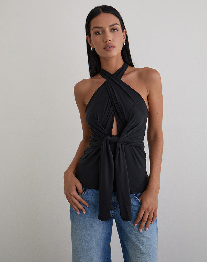 Women's Long Sleeve Top with Off-Shoulder in Black for Everyday Wear
