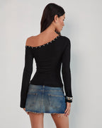 Women's Jersey Shift Midi Dress with Asymmetric Neckline in Black for Everyday Wear