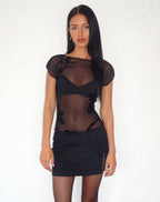 Women's Sheer Mesh Shift Midi Dress in Black for Everyday Wear