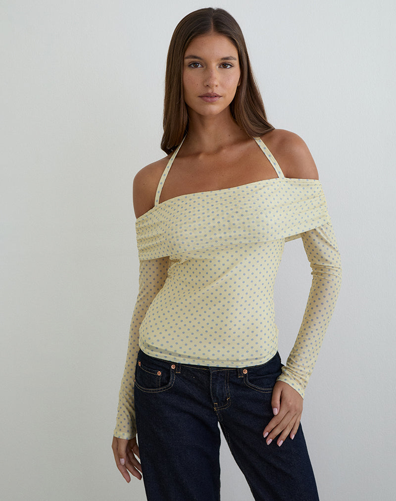 Women's Sheer Mesh Halterneck Top in Yellow for Everyday Wear
