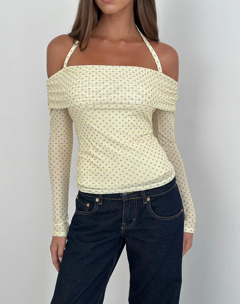 Women's Sheer Mesh Halterneck Top in Yellow for Everyday Wear