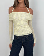 Women's Sheer Mesh Halterneck Top in Yellow for Everyday Wear