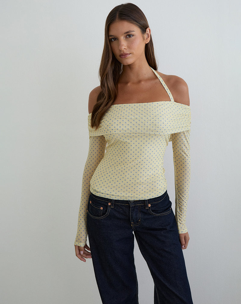 Women's Sheer Mesh Halterneck Top in Yellow for Everyday Wear