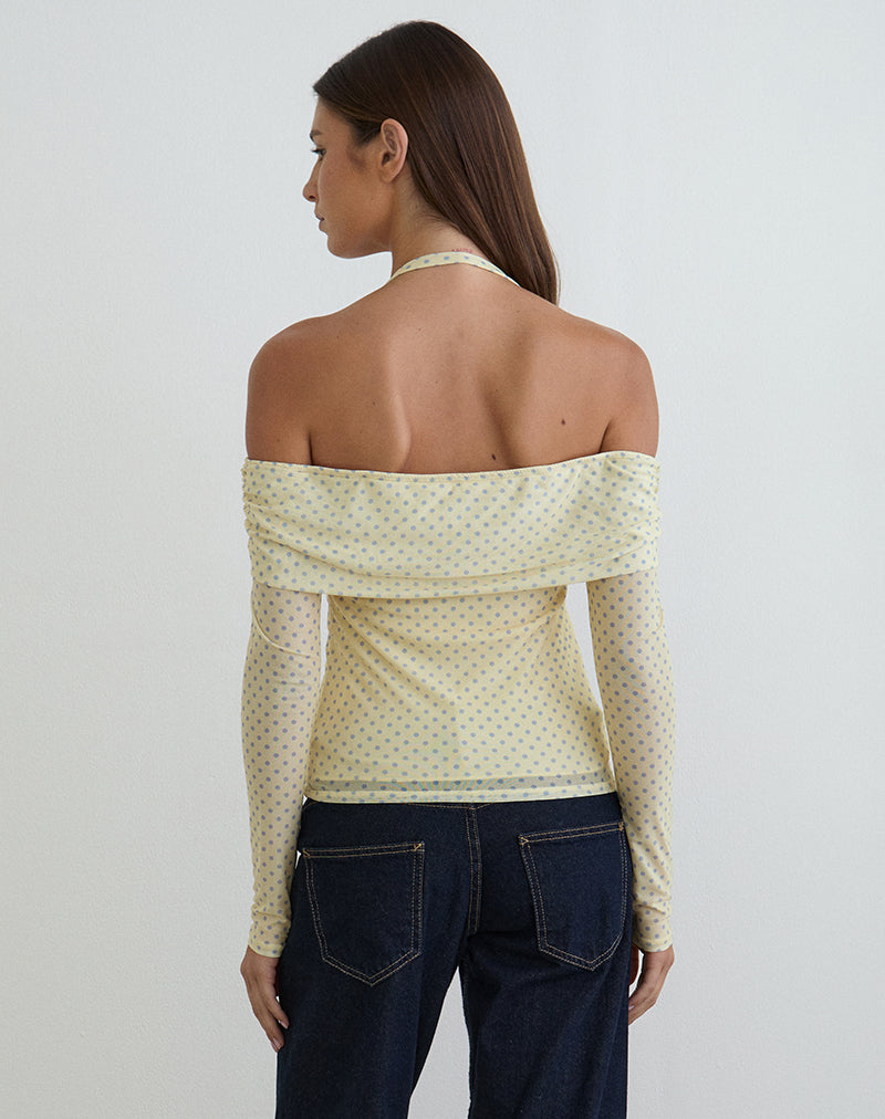 Women's Sheer Mesh Halterneck Top in Yellow for Everyday Wear