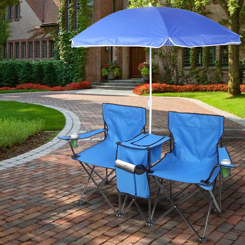 Outdoor Essentials | Beach Chair with Removable Umbrella | Portable 2-Seat Design for Sun Protection