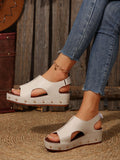 Women's Pu Leather Wedge Heel Sandals with Cushioned Sole for All-Day Comfort