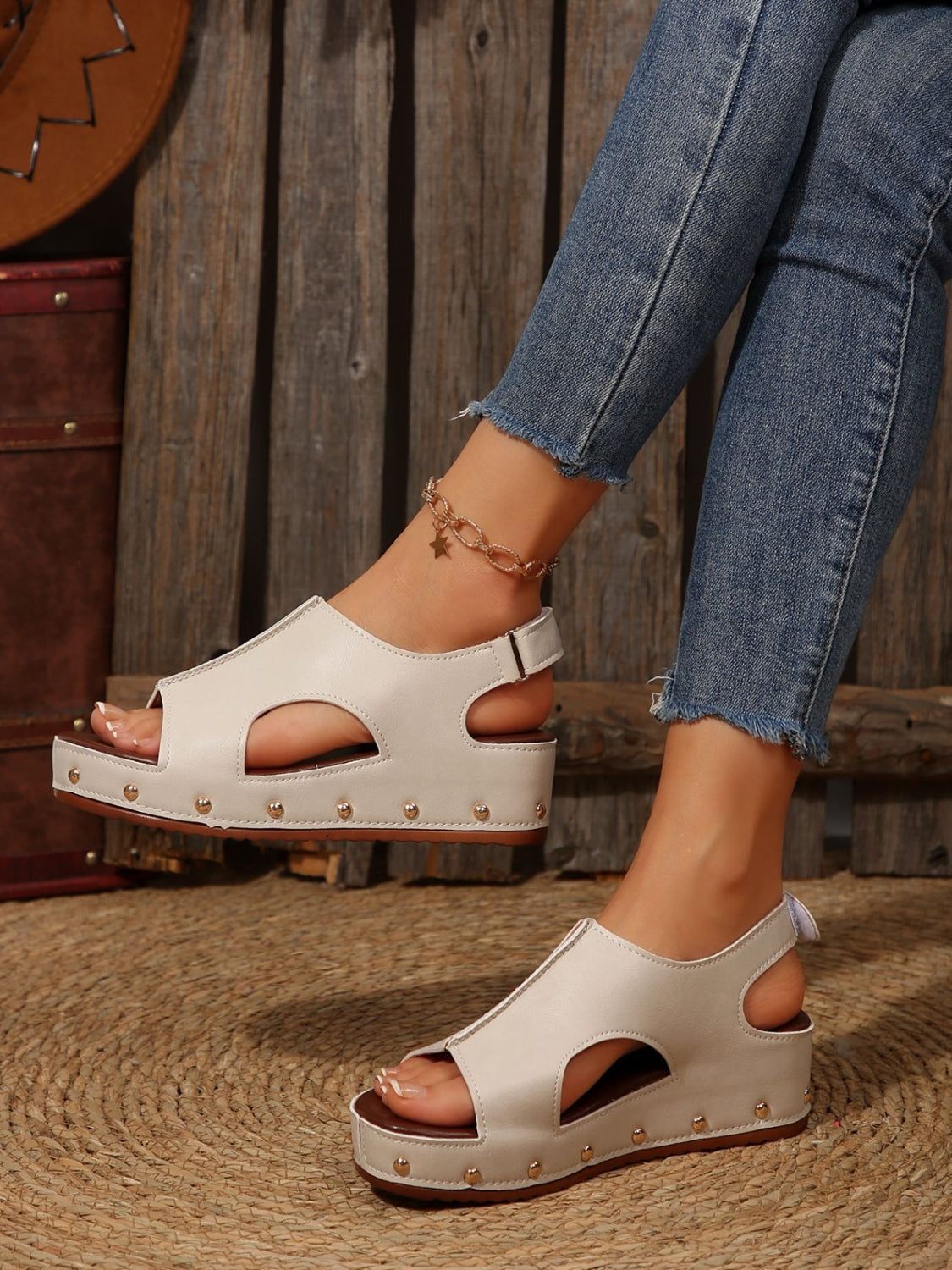 Women's Pu Leather Wedge Heel Sandals with Cushioned Sole for All-Day Comfort