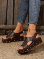 Women's Pu Leather Wedge Heel Sandals with Cushioned Sole for All-Day Comfort