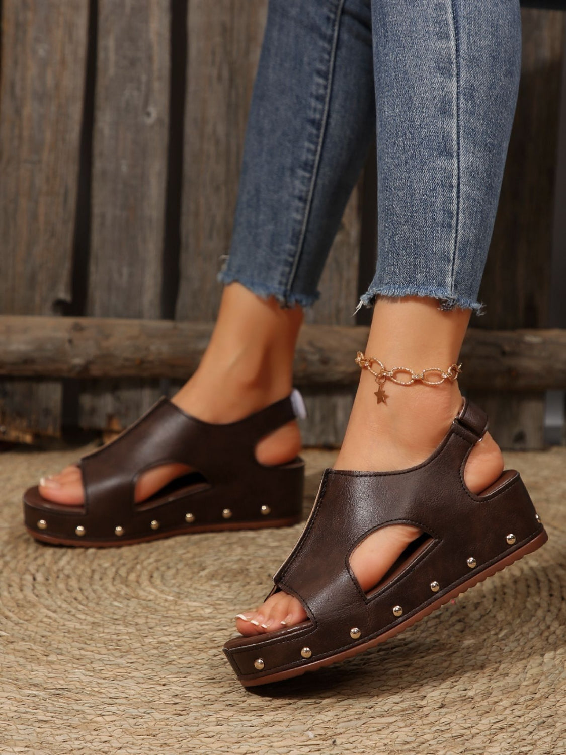 Women's Pu Leather Wedge Heel Sandals with Cushioned Sole for All-Day Comfort