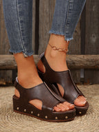 Women's Pu Leather Wedge Heel Sandals with Cushioned Sole for All-Day Comfort