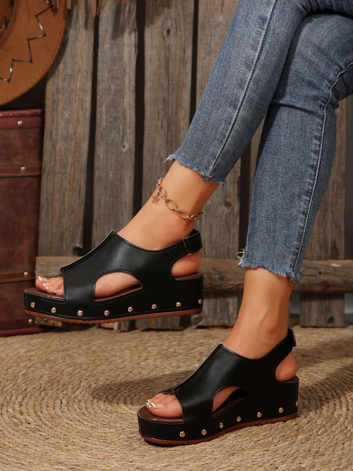 Women's Pu Leather Wedge Heel Sandals with Cushioned Sole for All-Day Comfort
