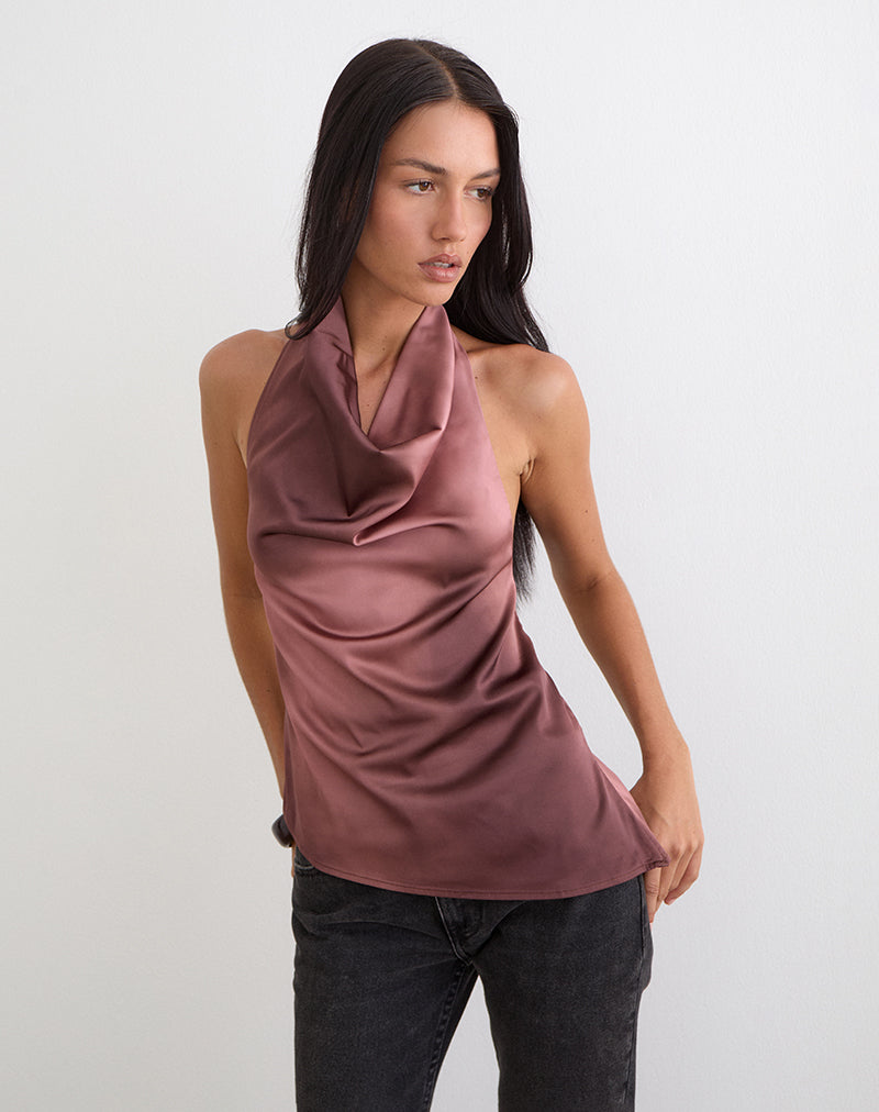 Women's Satin Asymmetric Top with Cowl Neckline for Everyday Wear